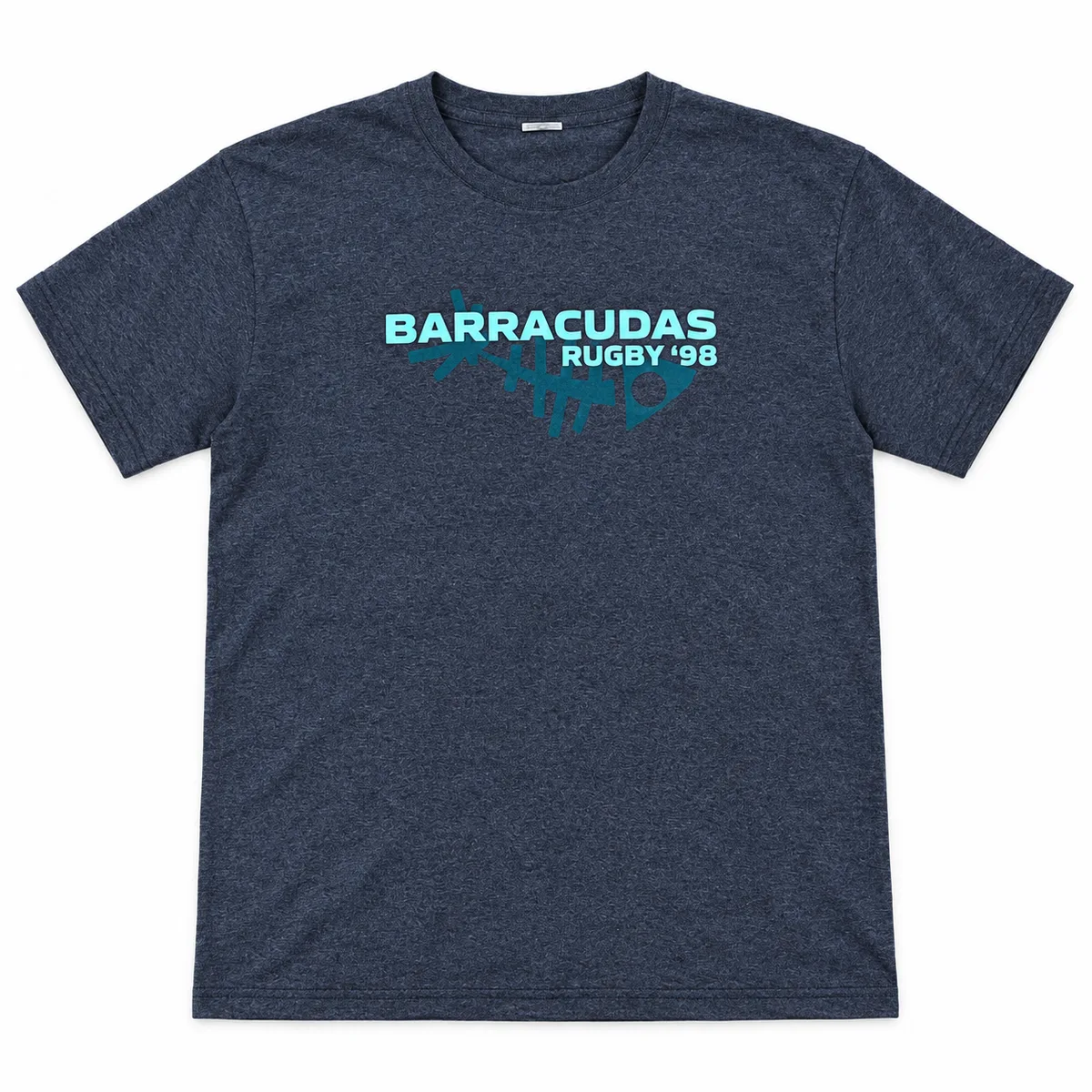 T-shirt marine chiné, devant : Barracudas Rugby ’98